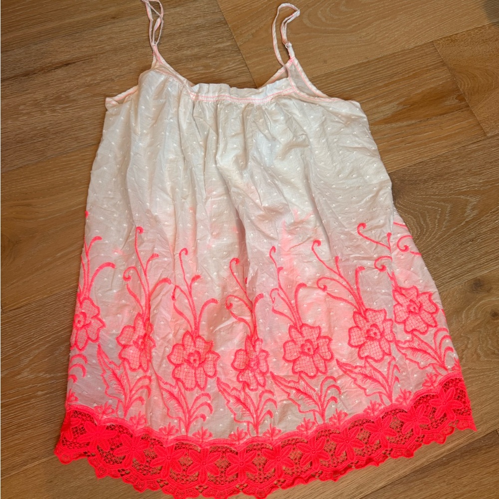 Free People White and Neon Pink Floral Chemise